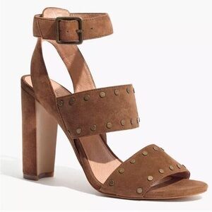 Madewell Suede Studded Octavia Leather Lined Sandals Heels Brown